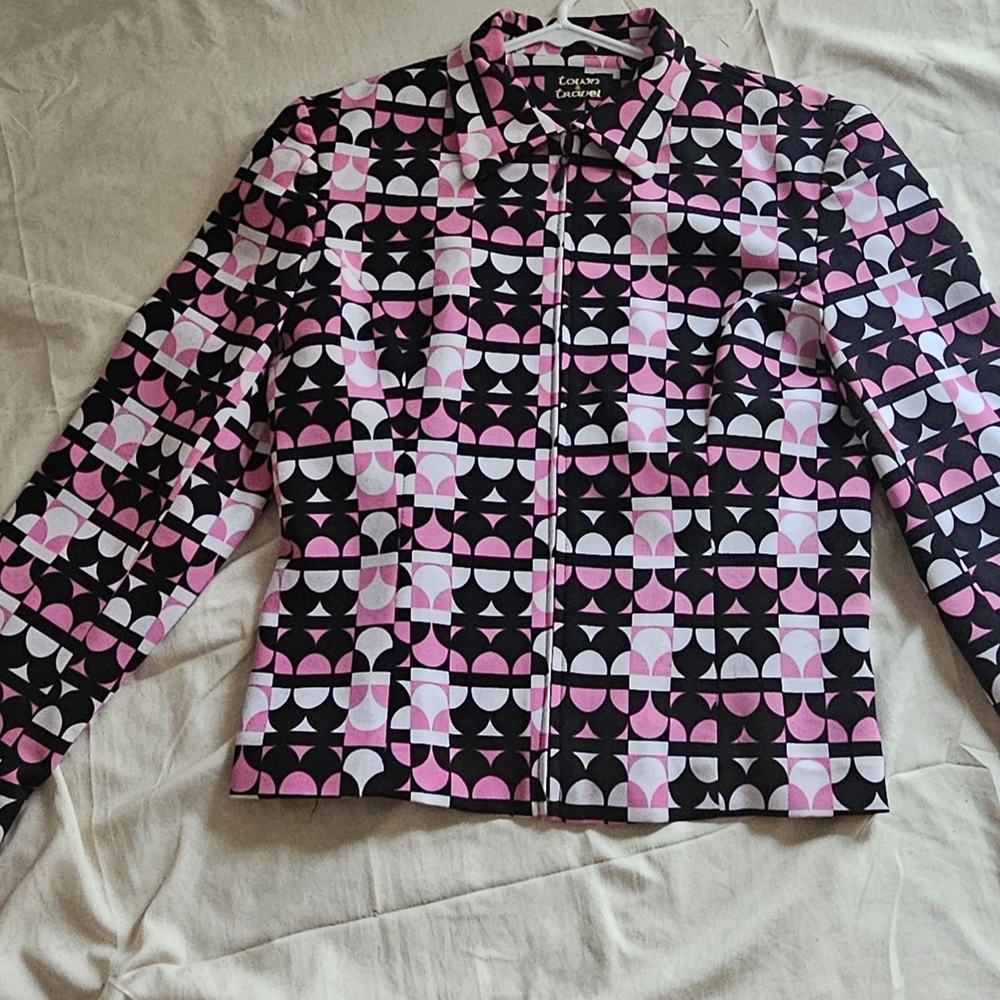 Vintage 1990s Pink and Black Patterned Jacket Inspired By 1960s